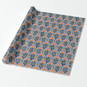 Heitere Blaue Blumen Retro Geschenkpapier (Ungerollt)
