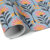 Heitere Blaue Blumen Retro Geschenkpapier (Rolleneckpunkt)