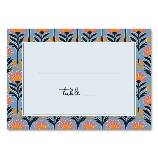 Heitere blaue Blumengrenze Tischnummer (Vorderseite)