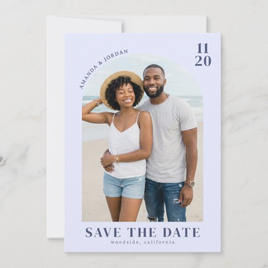 Heiteres blaues Strandfoto Save The Date (Vorderseite)