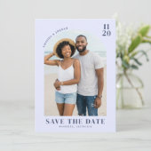 Heiteres blaues Strandfoto Save The Date (Stehend Vorderseite)