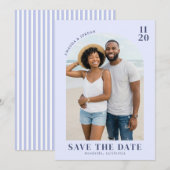 Heiteres blaues Strandfoto Save The Date (Vorne/Hinten)