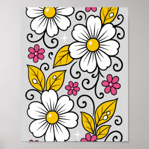 Heiteres Blumenmuster mit fetten Umrandungen Poster
