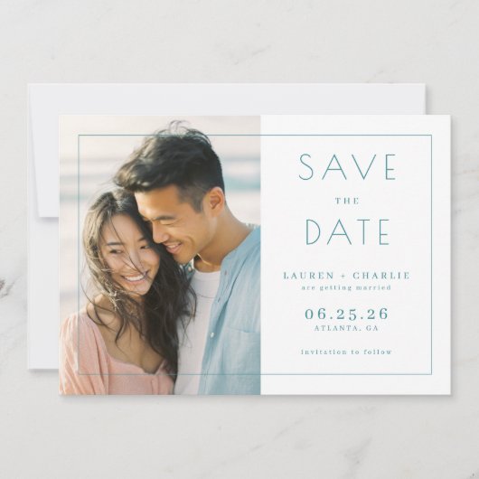 Heiteres Hellblau Minimalistisches Foto Save The Date (Vorderseite)