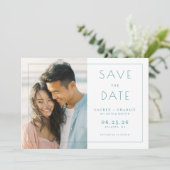Heiteres Hellblau Minimalistisches Foto Save The Date (Stehend Vorderseite)