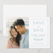Heiteres Hellblau Minimalistisches Foto Save The Date (Vorne/Hinten)