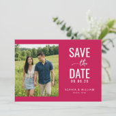 Heiteres Magenta Minimalistisches Foto Save The Date (Stehend Vorderseite)