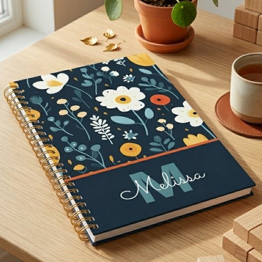 Heiteres Navy Retro Blütenmonogramm Planer