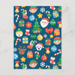 Heiteres Weihnachtsmuster auf blau Feiertagspostkarte