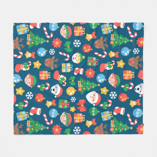 Heiteres Weihnachtsmuster auf blau Fleecedecke (Vorderseite (Horizontal))