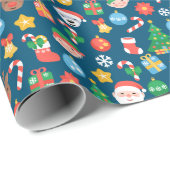 Heiteres Weihnachtsmuster auf blau Geschenkpapier (Rolleneckpunkt)