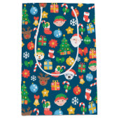 Heiteres Weihnachtsmuster auf blau Mittlere Geschenktüte (Vorderseite)
