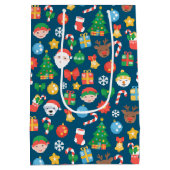 Heiteres Weihnachtsmuster auf blau Mittlere Geschenktüte (Rückseite)