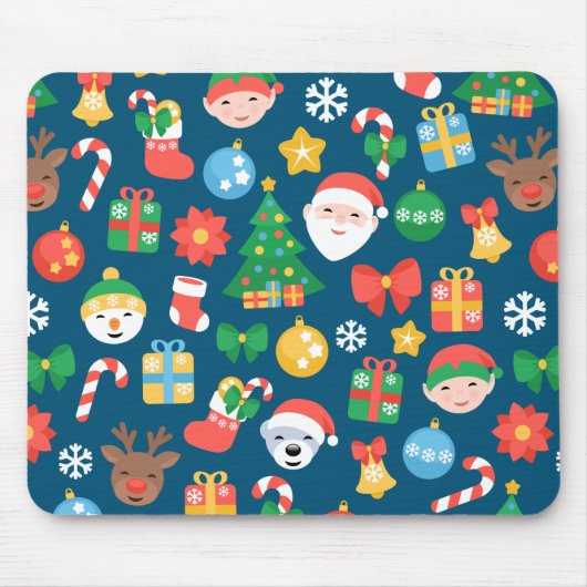 Heiteres Weihnachtsmuster auf blau Mousepad (Vorne)