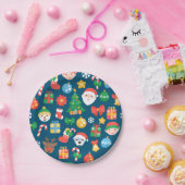 Heiteres Weihnachtsmuster auf blau Pappteller (Party)