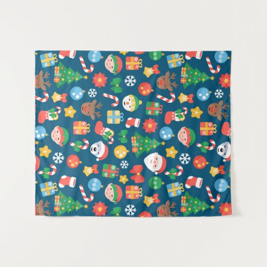 Heiteres Weihnachtsmuster auf blau Wandteppich (Vorderseite (Horizontal))