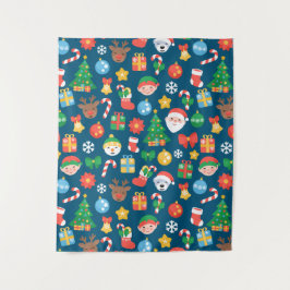 Heiteres Weihnachtsmuster auf blau Wandteppich