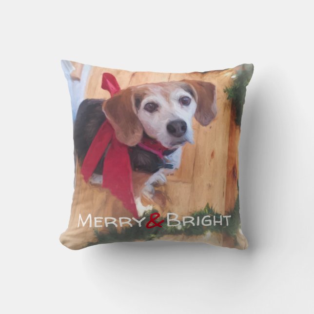 Heiterkeit und Beagle Hund Red Bow Weihnachten Kissen (Vorderseite)