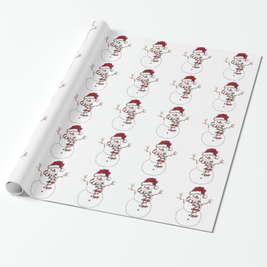 Heitres rotes und weißes Schneemann-Packpapier Geschenkpapier (Ungerollt)