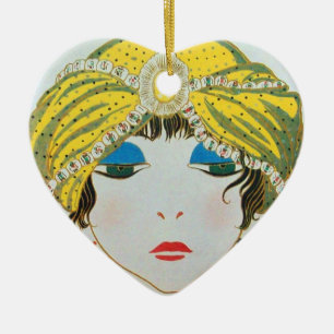 HEIZENHEIMIN MIT ORIENTAL YELLOW TURBAN / RED RUBY KERAMIKORNAMENT