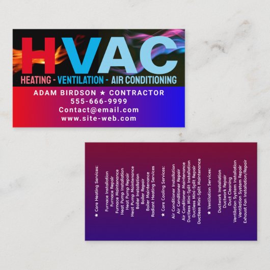 Heizung & Kühlung & Klimaanlage | Moderne HVAC Visitenkarte (Vorne/Hinten)