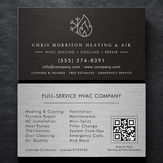 Heizung Kühlung Reparatur & Installation QR-Code Visitenkarte
