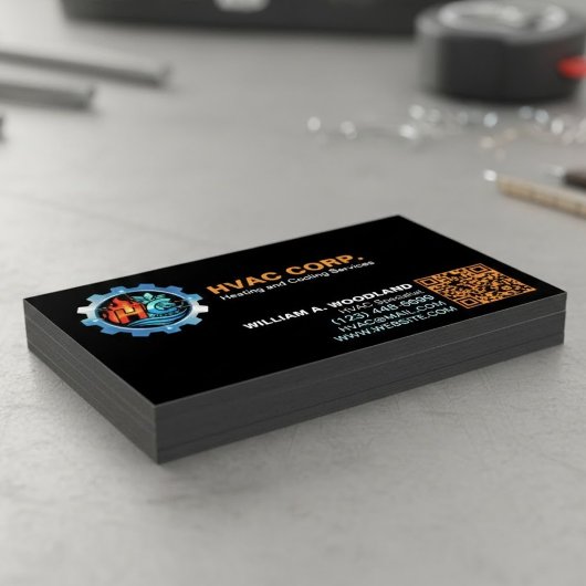 Heizung und Kühlung (Logo & Qr Code) Schwarz HVAC Magnetische Visitenkarte