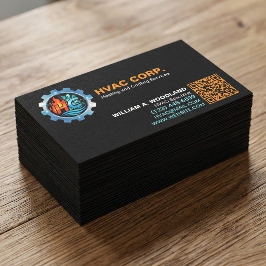 Heizung und Kühlung Logo & QR-Code | Schwarze HVAC Visitenkarte