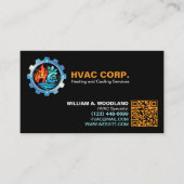 Heizung und Kühlung Logo & QR-Code | Schwarze HVAC Visitenkarte (Vorderseite)