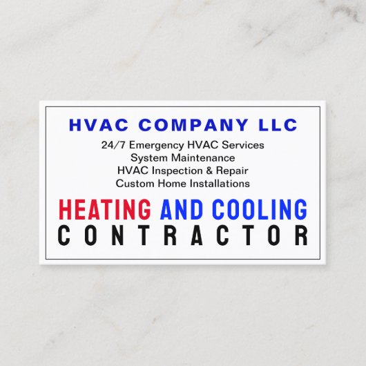 Heizungs- und Kühlunternehmen Visitenkarte (Vorderseite)