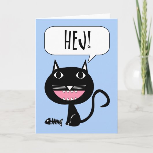 Hej! Hallo Karte auf Schwedisch, Schwarze Katze mi (Vorderseite)