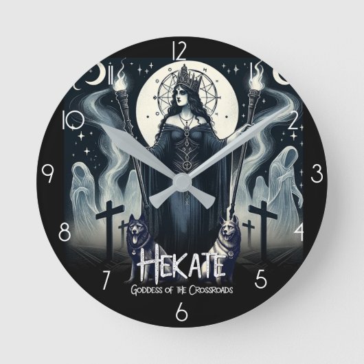 Hekate Goddess of the Crossroads Ghosted Spirits Runde Wanduhr (Vorderseite)