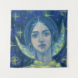 Hekate, Mondgöttin, pastellfarbene Malerei, Fantas Wandteppich