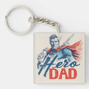 "Held Daddy" Superhelden-Illustration mit Babyflas Schlüsselanhänger