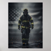 Held Feuerwehrmann geht durch Rauchposter Poster (Vorne)