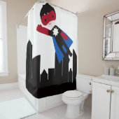 Held-Junge in der Stadt mit Wolkenkratzern Duschvorhang (Beispiel)