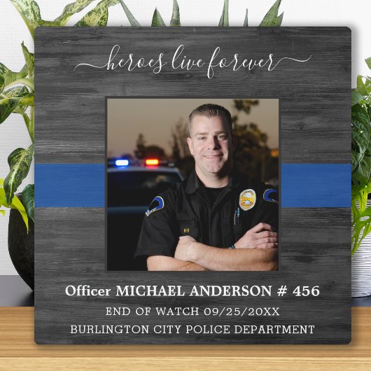 Helden leben für immer dünn blauer Linie Polizeige Fotoplatte