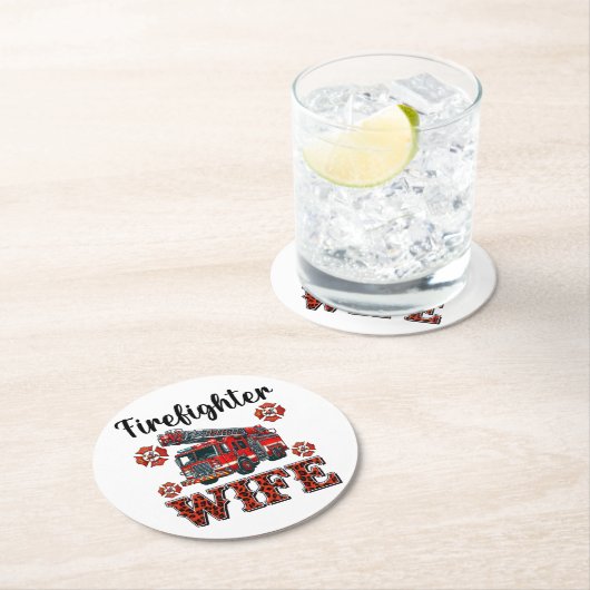 Heldenfeuerwehr-Ehefrau in lebhaften Farben Runder Pappuntersetzer (Vor Ort)