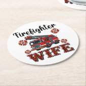 Heldenfeuerwehr-Ehefrau in lebhaften Farben Runder Pappuntersetzer (Angewinkelt)