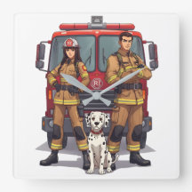 Heldenhafte Feuerwehrleute & Dalmatiner Wanduhr