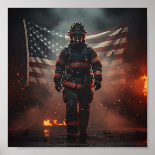 Heldenhafter Feuerwehrmann mit patriotischer ameri Poster (Vorne)