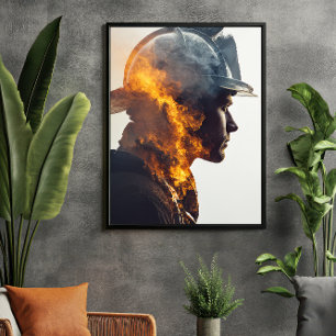 Heldenherz: Feuerwehrflammportrait Poster
