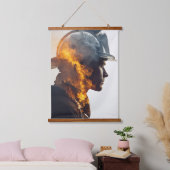 Heldenherz: Feuerwehrflammportrait Wandteppich Mit Holzrahmen (Schlafzimmer)