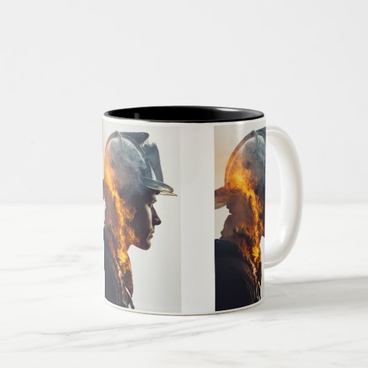 Heldenherz: Feuerwehrflammportrait Zweifarbige Tasse (VorderseiteRechts)