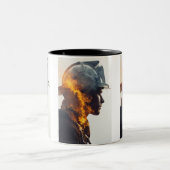 Heldenherz: Feuerwehrflammportrait Zweifarbige Tasse (Mittel)