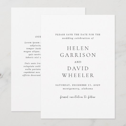 Helen Classic Elegant Wedding Save The Date (Vorne/Hinten)
