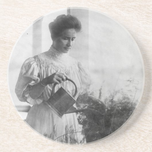 Helen Keller Watering Pflanze Portrait Sandstein Untersetzer (Vorne)