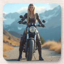 Helena Chevalier auf Motorrad / Berge