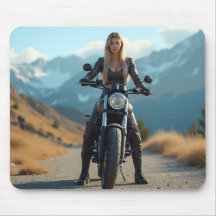 Helena Chevalier auf Motorrad / Berge