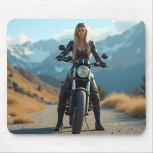 Helena Chevalier auf Motorrad / Berge Mousepad